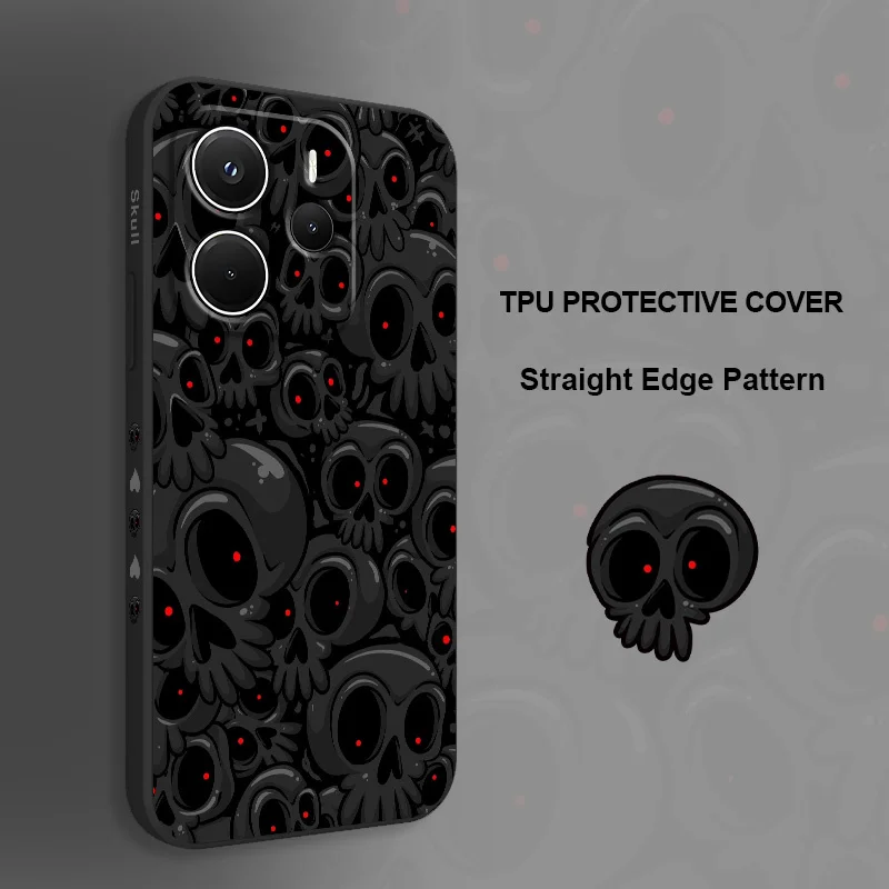 

Red Eyed Skeleton Phone Case For Xiaomi Redmi Note 14 13 12 12S 11 11S 10 10S 9 9S 15 14C Pro Plus 4G 5G Liquid Silicone Cover