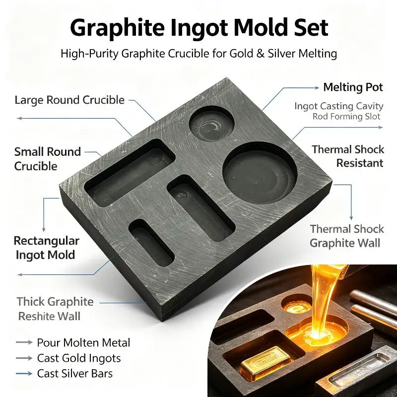 1Pcs Gold Silver Melting Crucible Mould Non-deformable Ingot Mold for Metal Casting Refining Jewelry Making Projects
