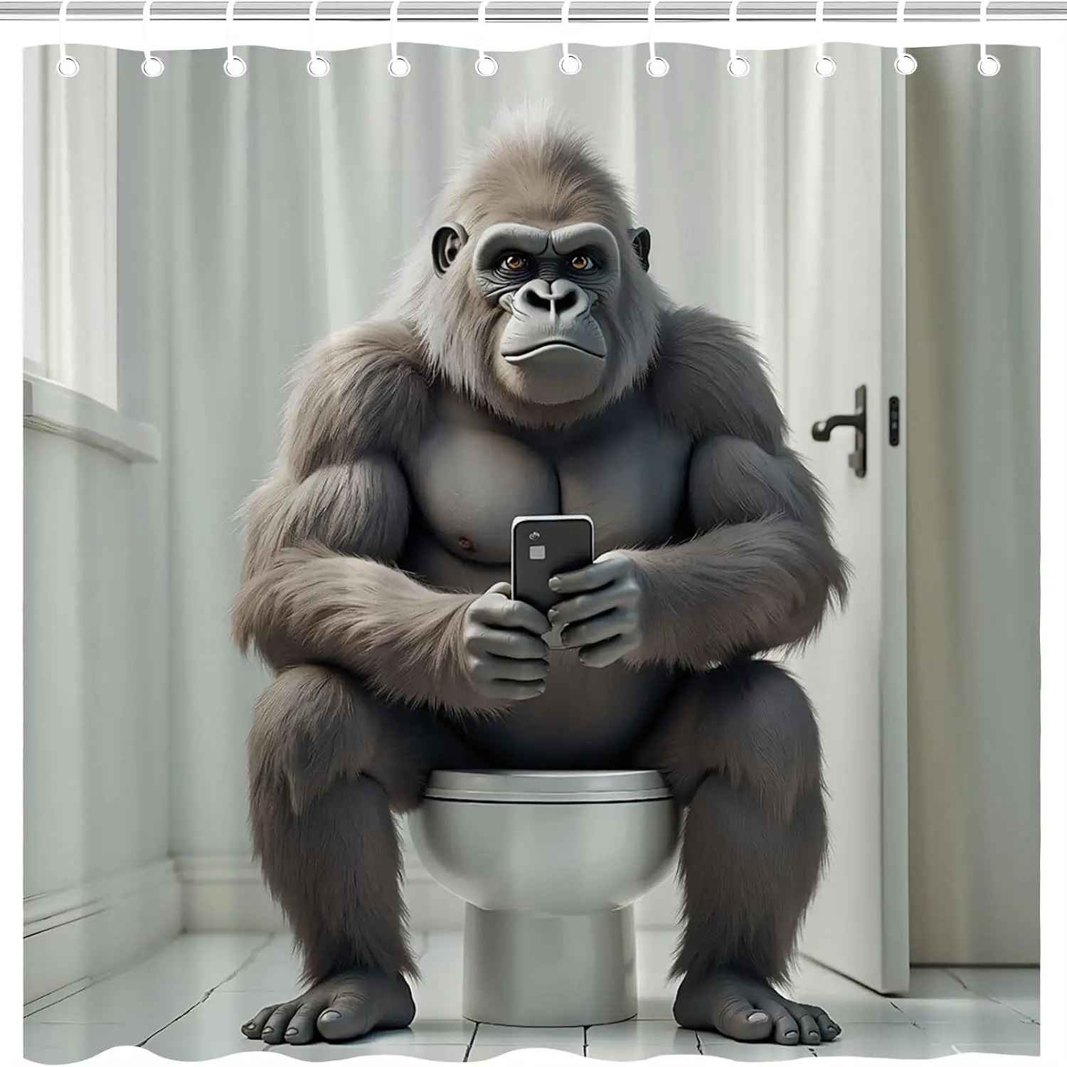 

Забавная горилла на туалете, занавеске для душа, уникальный декор для ванной комнаты, водонепроницаемая ткань, любовь для детей и взрослых, 72x72 дюйма