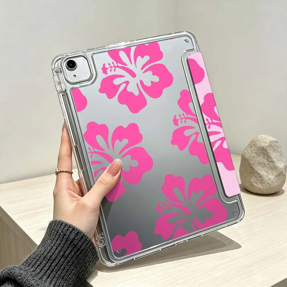 Large Pink Floral Print Soft For iPad Pro Air mini 6 5 4 3 2 1 11th 10th 6th 5th M5 M4 M3 M2 9gen Foldable 3Y Tablet Case