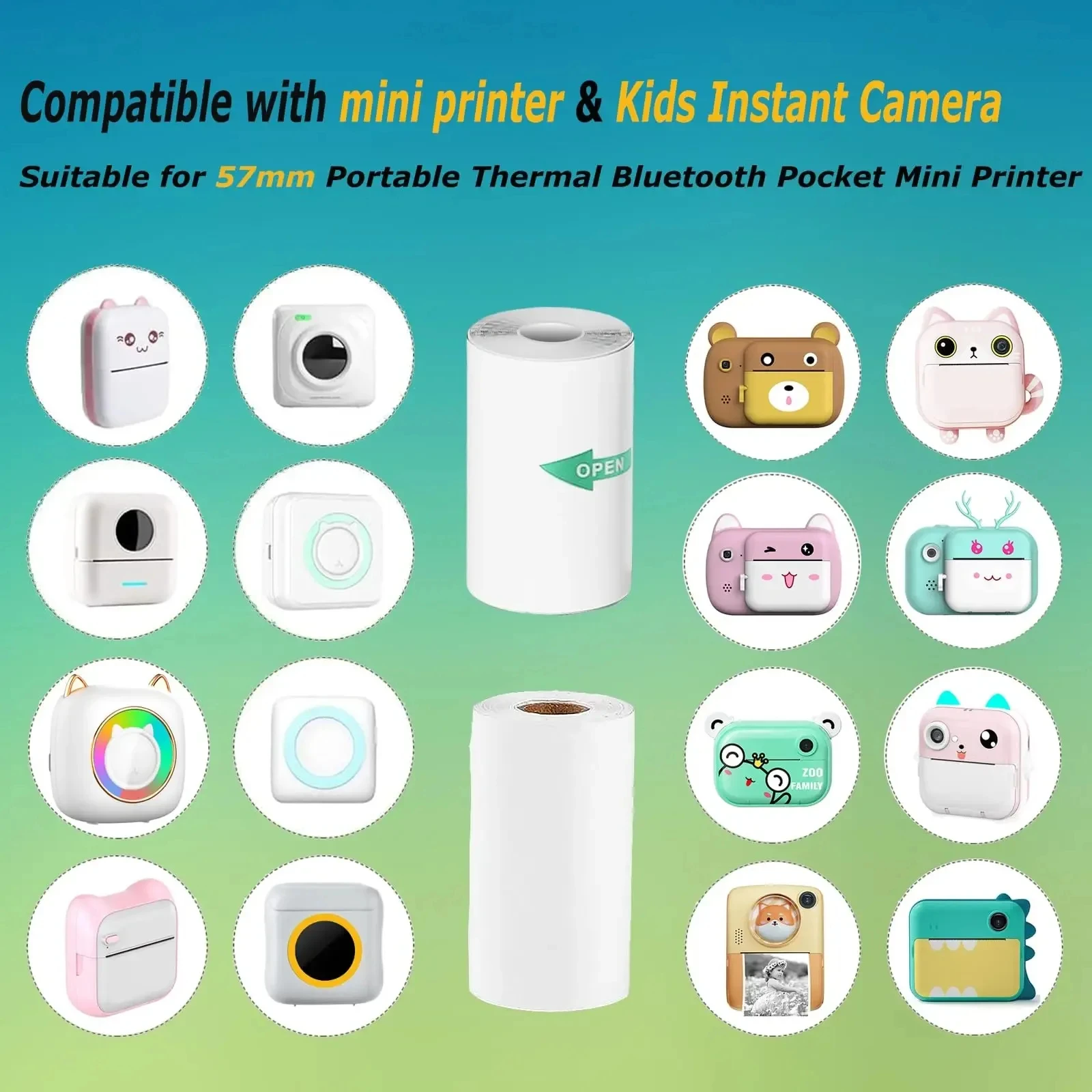 Mini Printer Thermal Paper Label Sticker Color Adhesive Paper Wireless Bluetooth Photo Ink-less Printer Printing Paper 57mm