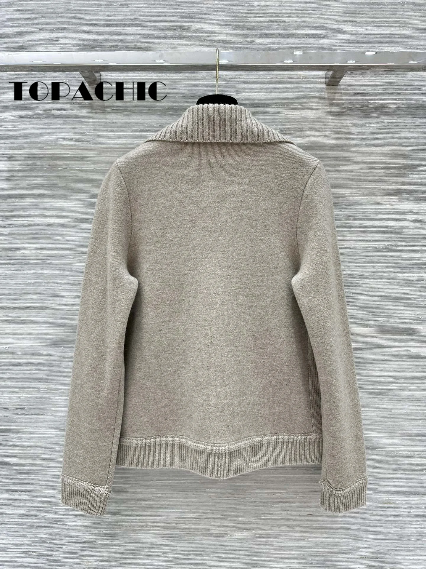 8.26 TOPACHIC-Women Clothes Fashion Double POcket Knit Spliced Long Sleeve Jacket Quilted Goose Down Lapel Zipper Outerwear