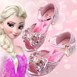 Disney Girls Sandals Frozen 2 Elsa Princess Shoes Little Girls Crystal Shoes Children High Heels Catwalk Show princess  Shoes