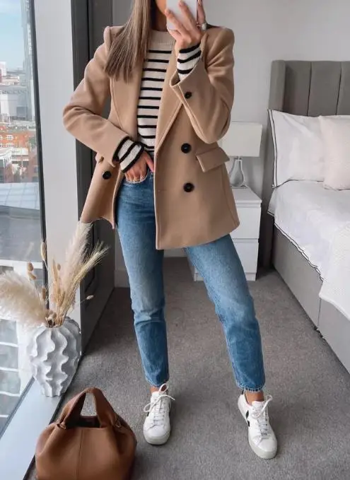 

2025 Autumn and Winter Leisure Vacation Button Long Sleeved Windbreaker Jacket Women's Clothing