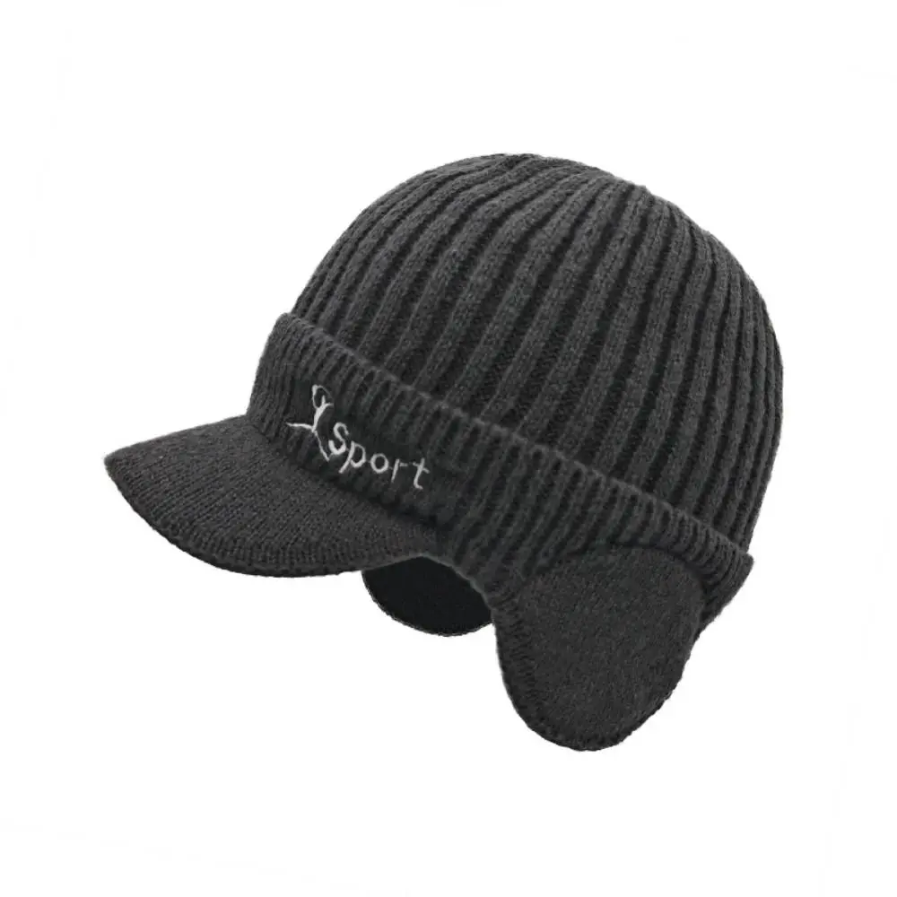 Solid Color Woollen Ear Protection Cap Coldproof Warm Knitted Benines Hat Windproof Thickened Knitted Baseball Hat Female