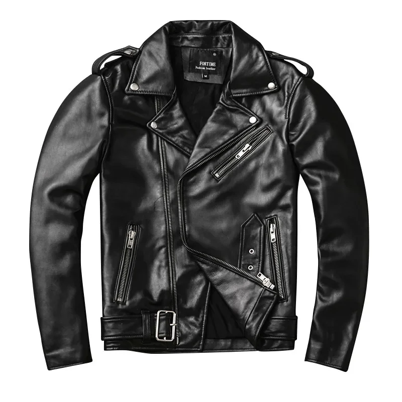 Classical Perfecto Jacket Motorcycle leather Jacket Men 100% Natural Sheepskin Men Black Genuine Leather Coat Slim Moto Jacket