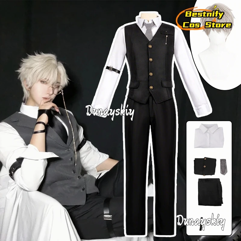 Game Love and Deepspace Xavier Cosplay Costume Xavier Tie Vest Suits Unisex Outfit Anime Masquerade Outfits Wig Prop Suit XS-3XL