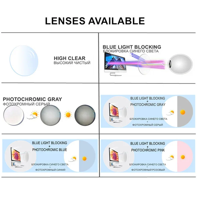Prescription Custom Myopia Spectacles -0.5 To -10  Men Women Metal Frame Glasses Photochromic Or Blue Light Blocking Lenses F066