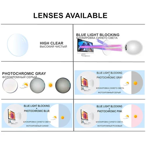 Imagen 2 del producto Gafas personalizadas para miopía con receta de -0.5 a -10 para hombres y mujeres, montura de metal con lentes fotocromáticas o bloqueadoras de luz azul, modelo F066