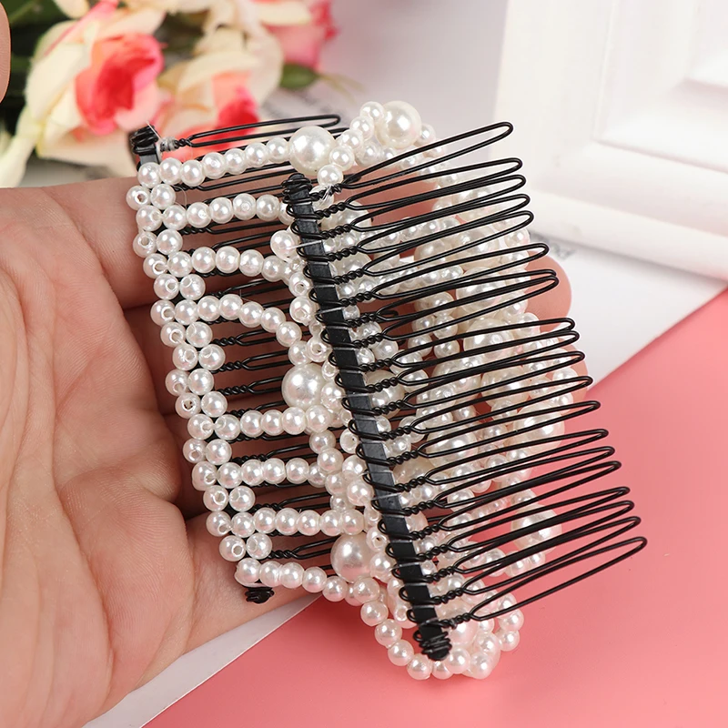 Horquilla elástica con cuentas de perlas para mujer, accesorios para el cabello, peine mágico para hacer moños, herramienta de peinado, 1 unidad