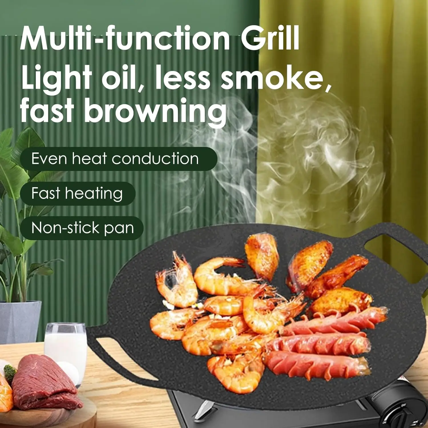 Antihaft-Grillpfanne für Innen und Außen, Einfach zu Reinigen & Aufhängbar, Multifunktionale Rauchfreie Bratpfanne für Camping und Küche