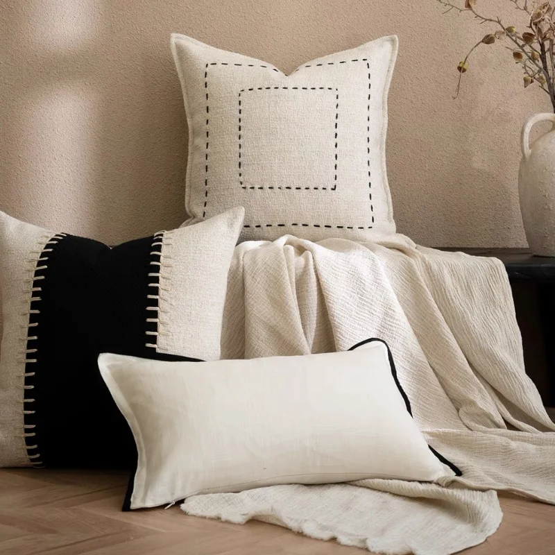White Black Pillows Modern Geometric Art Cushion Case Luxury Simple 50x50 Square Decorative Pillow Cover For Sofa Chair Home Dec