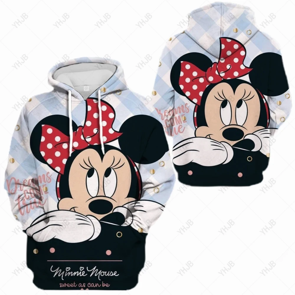 

Disney-Moletom feminino de manga comprida com estampa de Mickey Mouse, Hoodies soltos, Minnie, streetwear grande, casual, outono