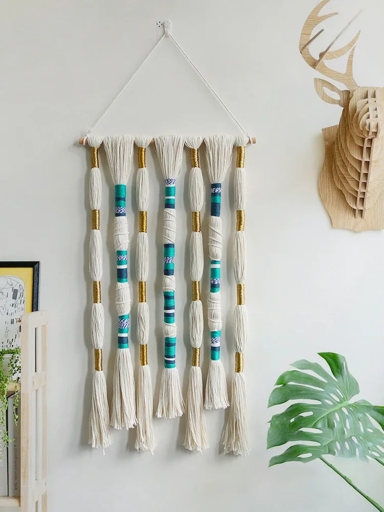 

Nordic Style Handwoven Tassel Wall Hanging Tapestry Bohemian Wall Decor for Homestay Hotel Background Decoration Cotton Pure ...