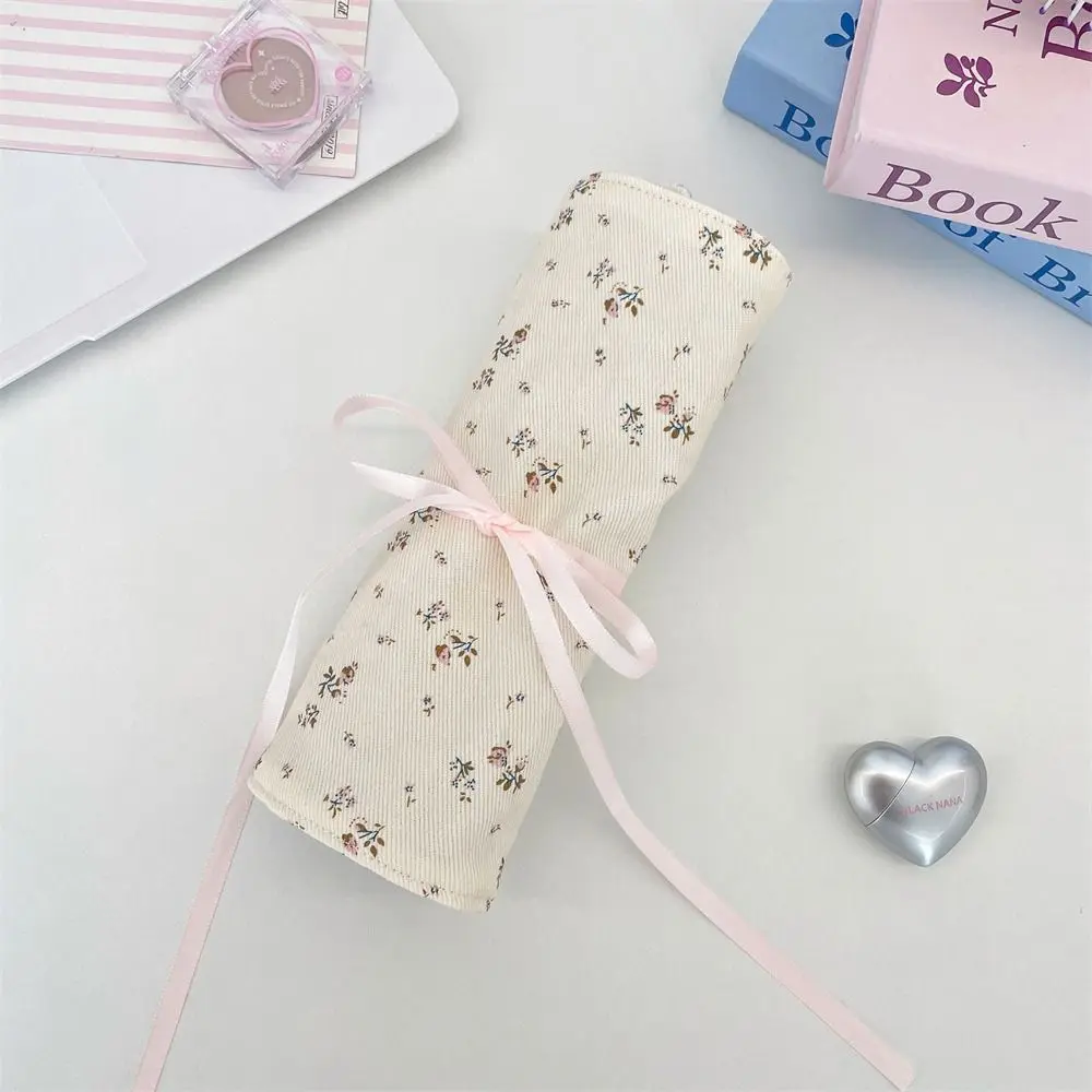 Convenient Makeup Brush Bag Large Capacity Floral Pattern Cosmetic Storage Bag Beauty Tool Pink Makeup Brush Organizer Travel