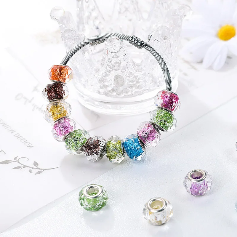 10PCS New European Colorful Lampwork Glass Bead Murano Plastic Aolly Charm Fit Pan Brand Bracelet Bangle Women DIY Jewelry