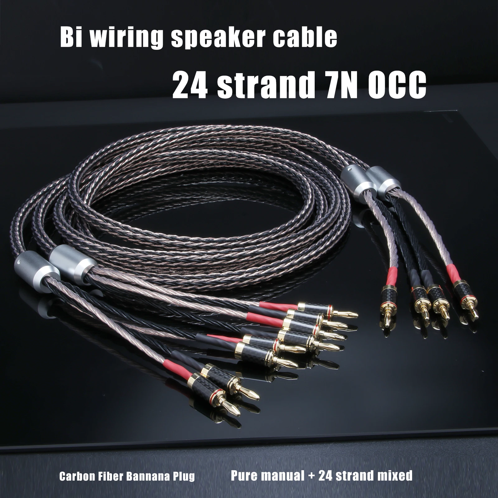 Pair 7n OCC Silver Plated Speaker Cable BiWiring Loudspeaker 24cores Audio Cables Bi-Wiring Banana Plug 2 TO 4