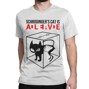 Cotton T -shirt mới lạ dành cho nam và nữ, Schrodinger Cat là tee chết và sống, cơ học lượng tử, khoa học vật lý 8 Doanh số bán hàng có thể thu thập chính - №4