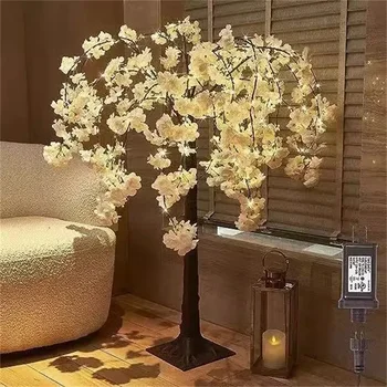 2.1M Lighted Cherry Blossom Tree LED Artificial Trees for Decoration  Light up Tree with Faux Flower for Patio Wedding Decor