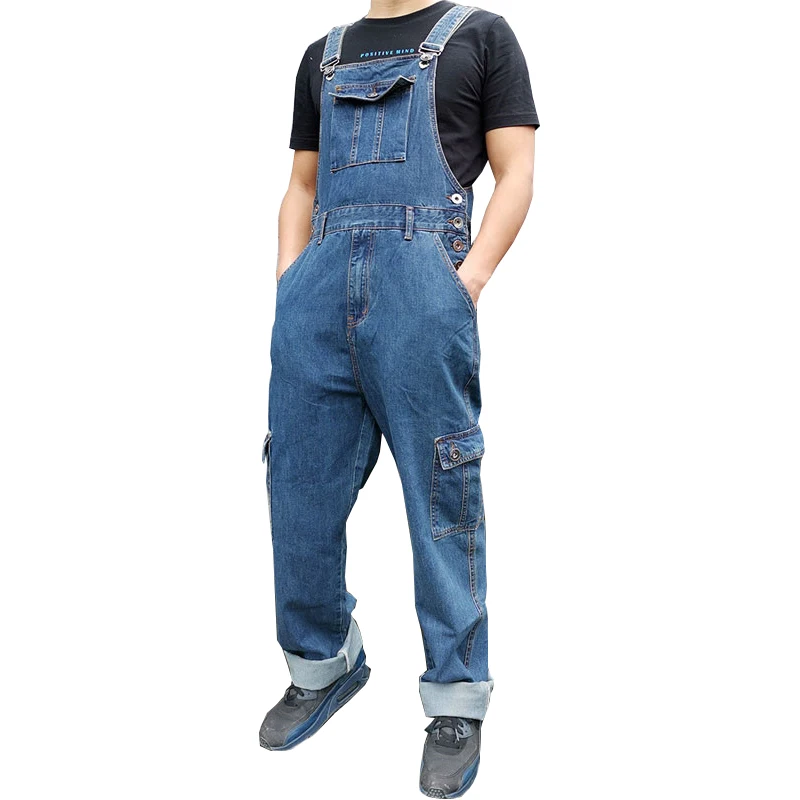 Men's Suspenders Men's Denim Overalls Large Size Straight Pants Light Blue Jeans More Sizes 30-48 50