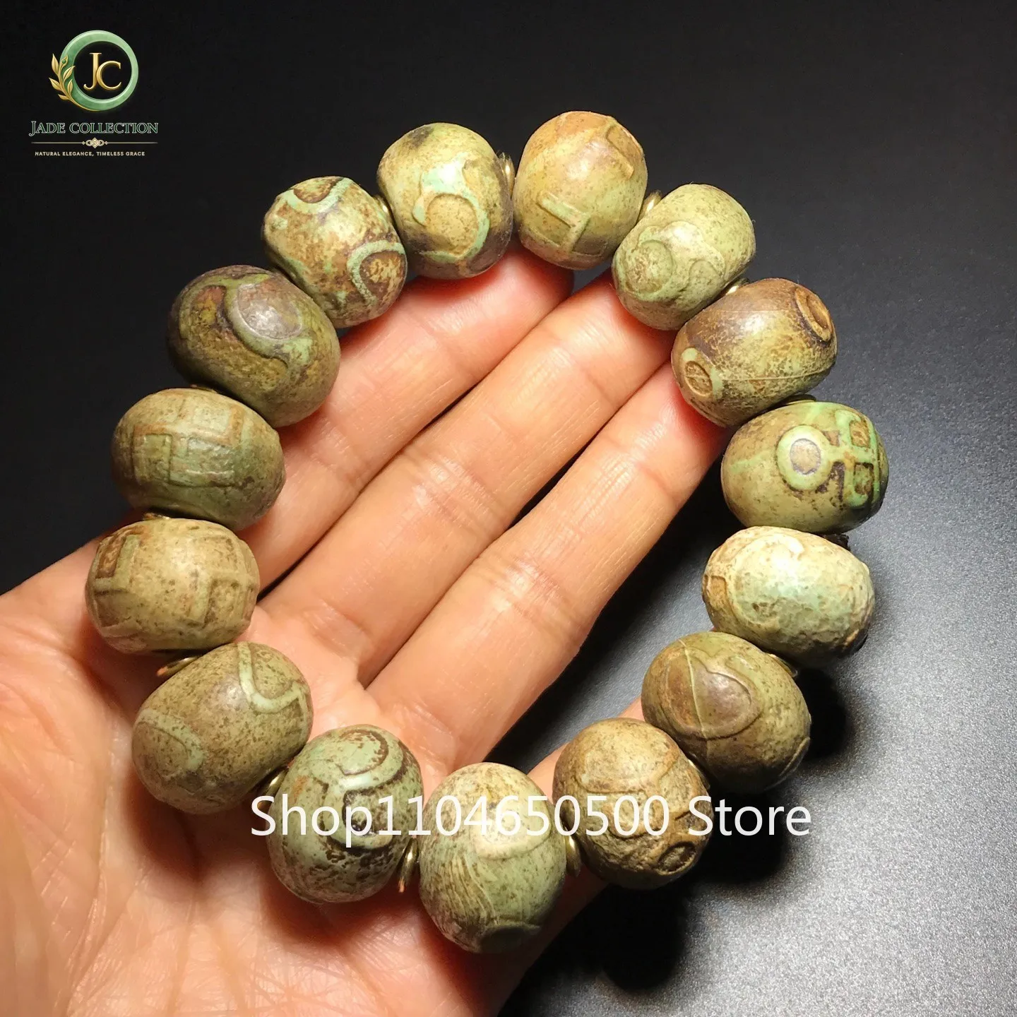 Collectible Old Tibetan Agate Dzi Carved Multiple Totems Beads Bracelet J1224