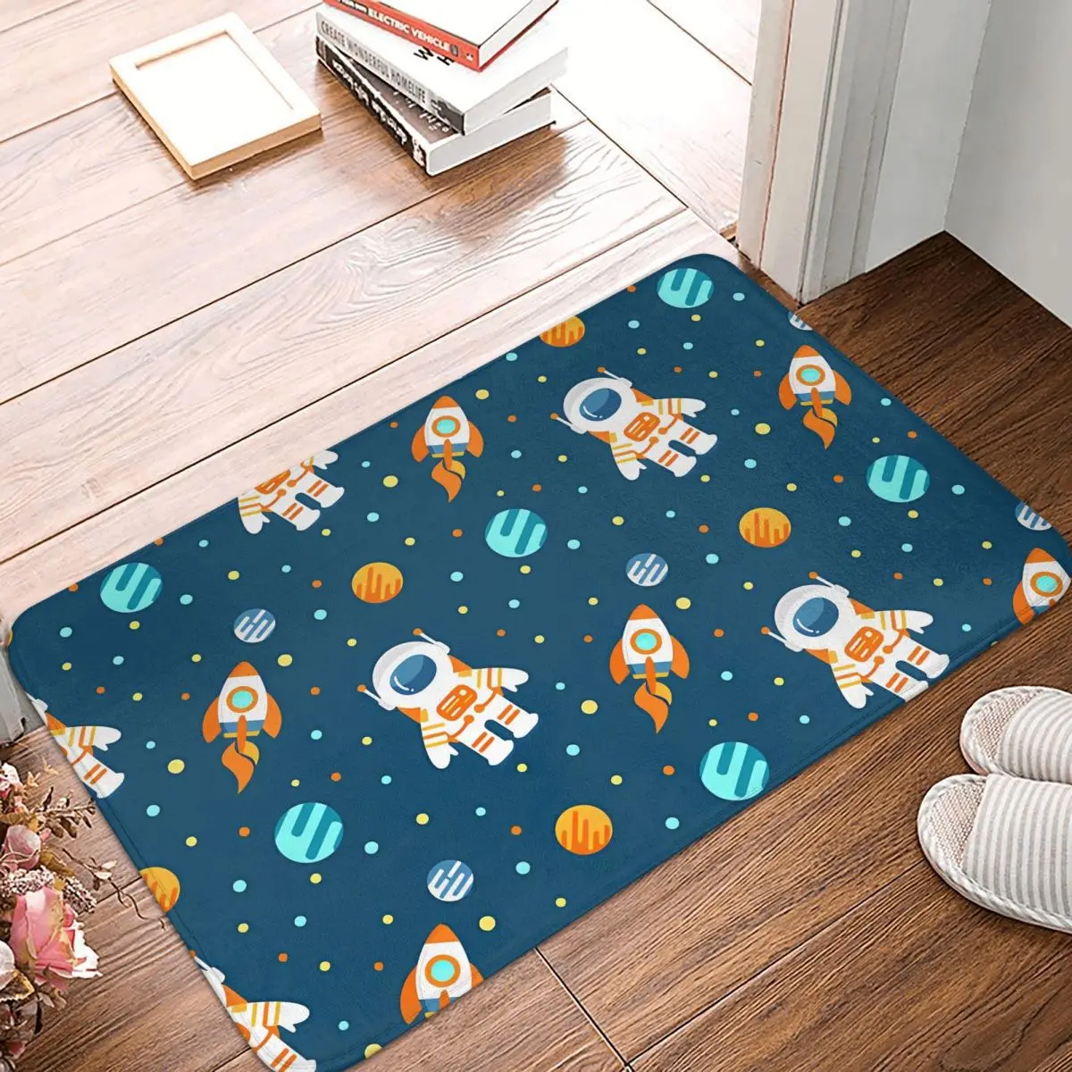 Seamless Cute Space Pattern With Astronauts Front Door Mat Anti-Slip Outdoor Absorbent Doormat Living Room Entrance Rug Carpet