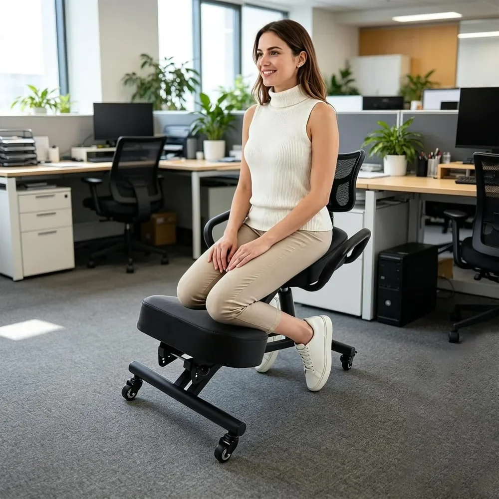 Height Adjustable Kneeling Chair with Back Support and 5 Angle Settings view 2