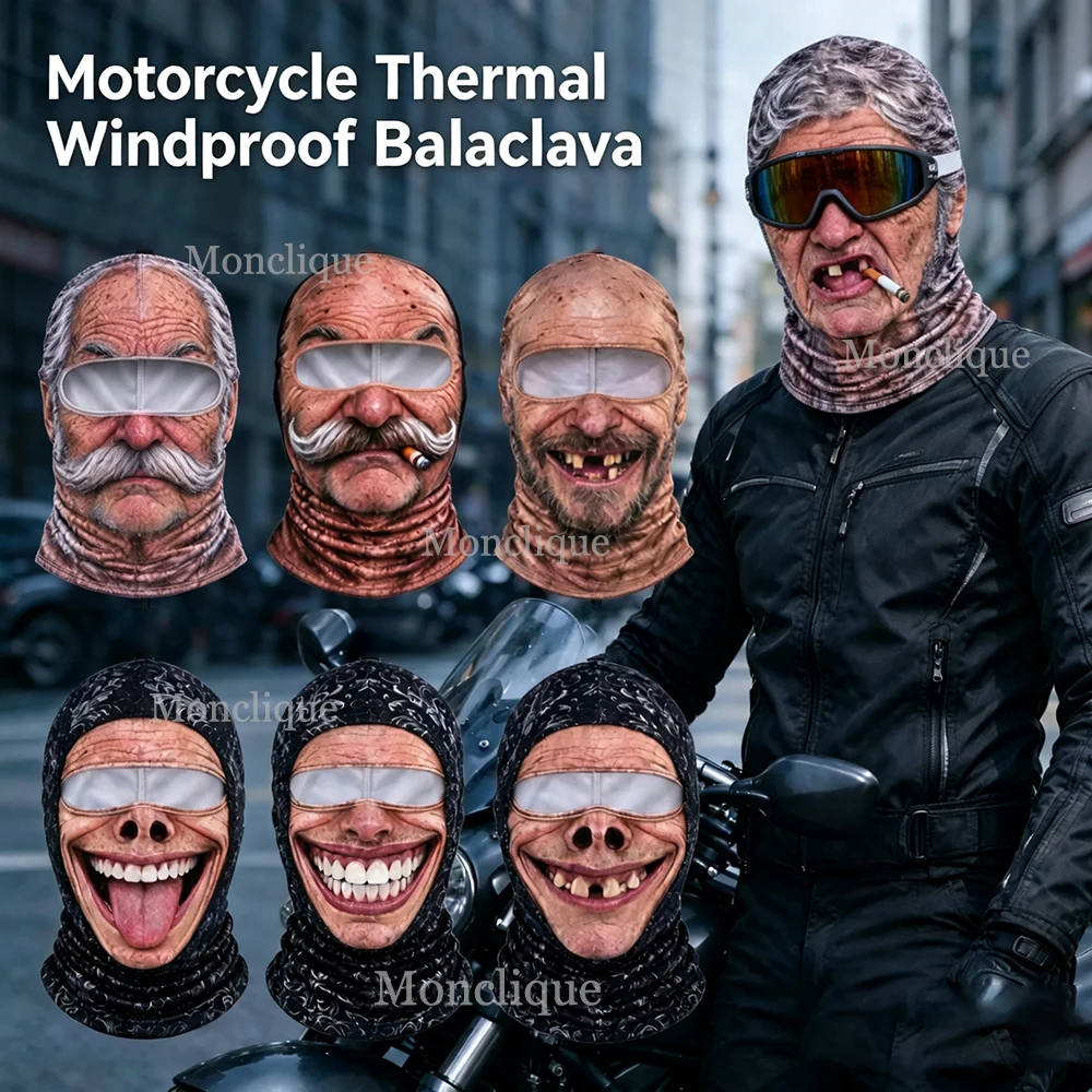 3D Funny Ski Mask Motorcycle Windproof Mask Keep Warm Cotton Soft Creativity Realistic Hat Full Face Headgear Outdoor Halloween