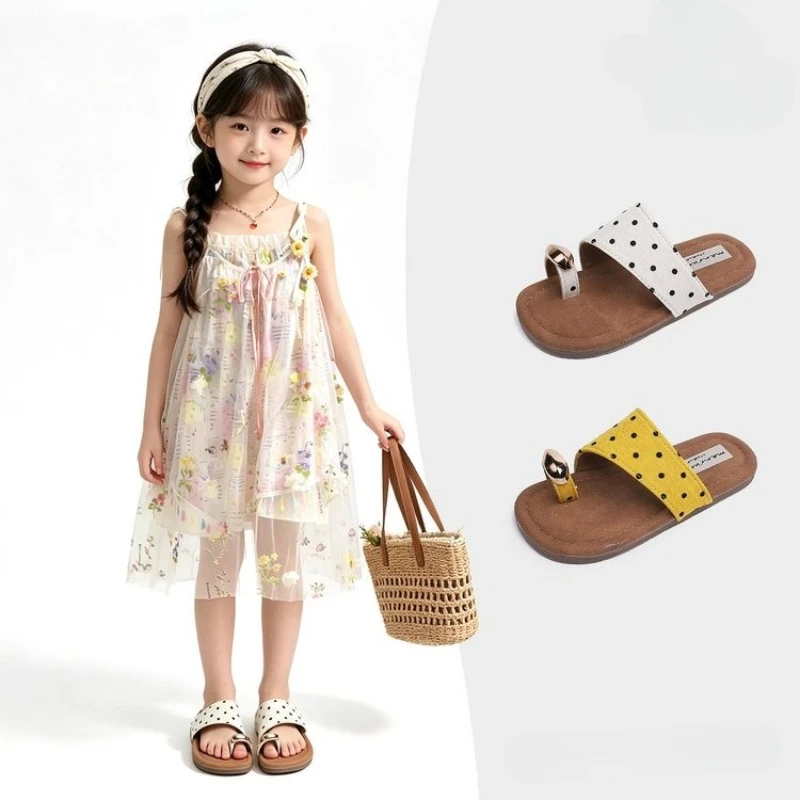 JGSHOWKITO Girls Summer Slippers New Retro Polka Dot Kids Clip-toe Slide Sandals Lightweight Non-slip Children Beach Flip Flops