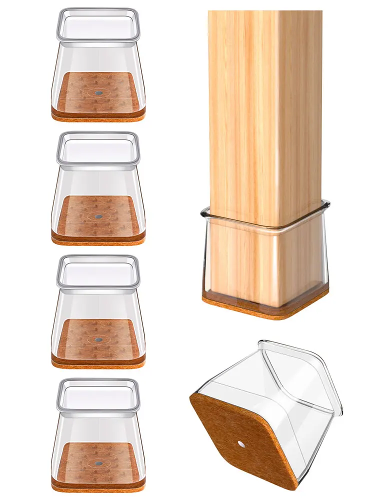 Coussinets de pieds de meubles transparents carrés, couvre-pieds de chaise, housse de Protection des pieds de Table en Silicone, capuchon de coussinet de pied silencieux et résistant à l'usure
