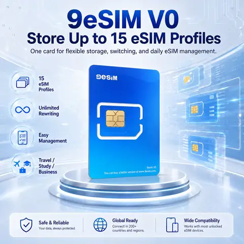 9eSIM V0 Global Physical ESIM Card, 15 Profiles and STK Menu, Unlimited Downloads