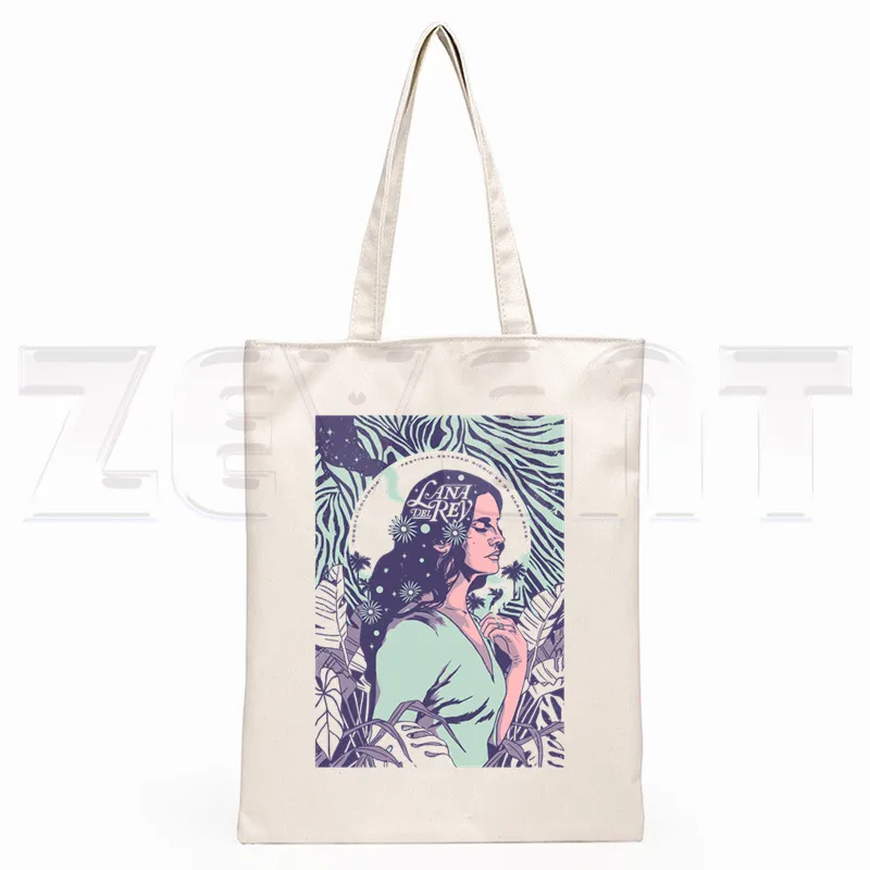 Lana Del Rey LOGO impreso gráfico Hipster estampado de dibujos animados bolsas de compras niñas moda Casual Pacakge bolso de mano