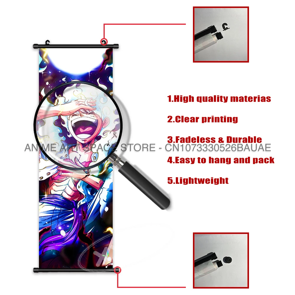 ONE PIECE Hanging Painting Wall Artwork Cartoon Scroll Picture Luffy Gear 5 Canvas Anime Poster Vintage Home Decor Computer Room