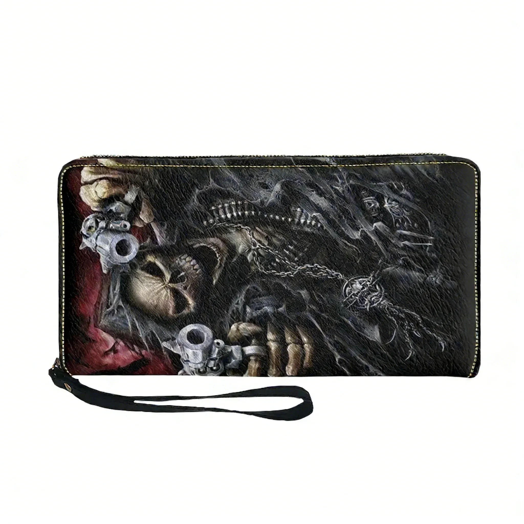 

Кошелек-портмоне с принтом «Панк-роза и череп» для мужчин, женщин и подростков, на молнии, с двойным принтом, портативный, подарочная сумка