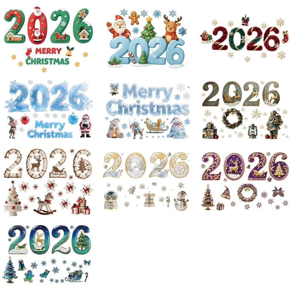 Multicolor 2026 3D Number Stickers Cartoon Santa Xmas Tree Bell Christmas Static Sticker DIY Accessories Glass Sticker