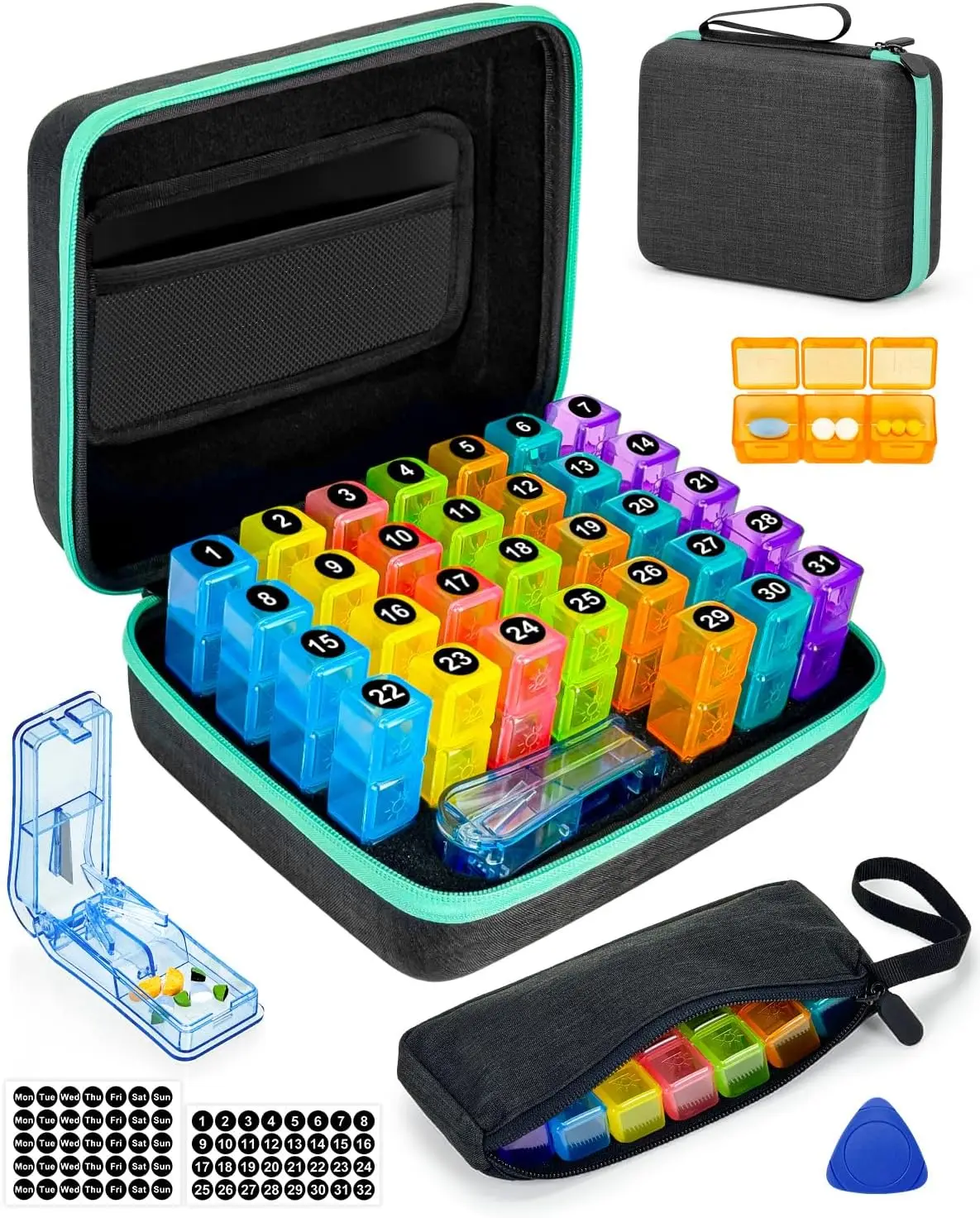 

Monthly Pill Organizer 31-Day, 3 Times a Day, Portable Hard Shell Case with Pill Cutter, BPA-Free, Travel Medication Box