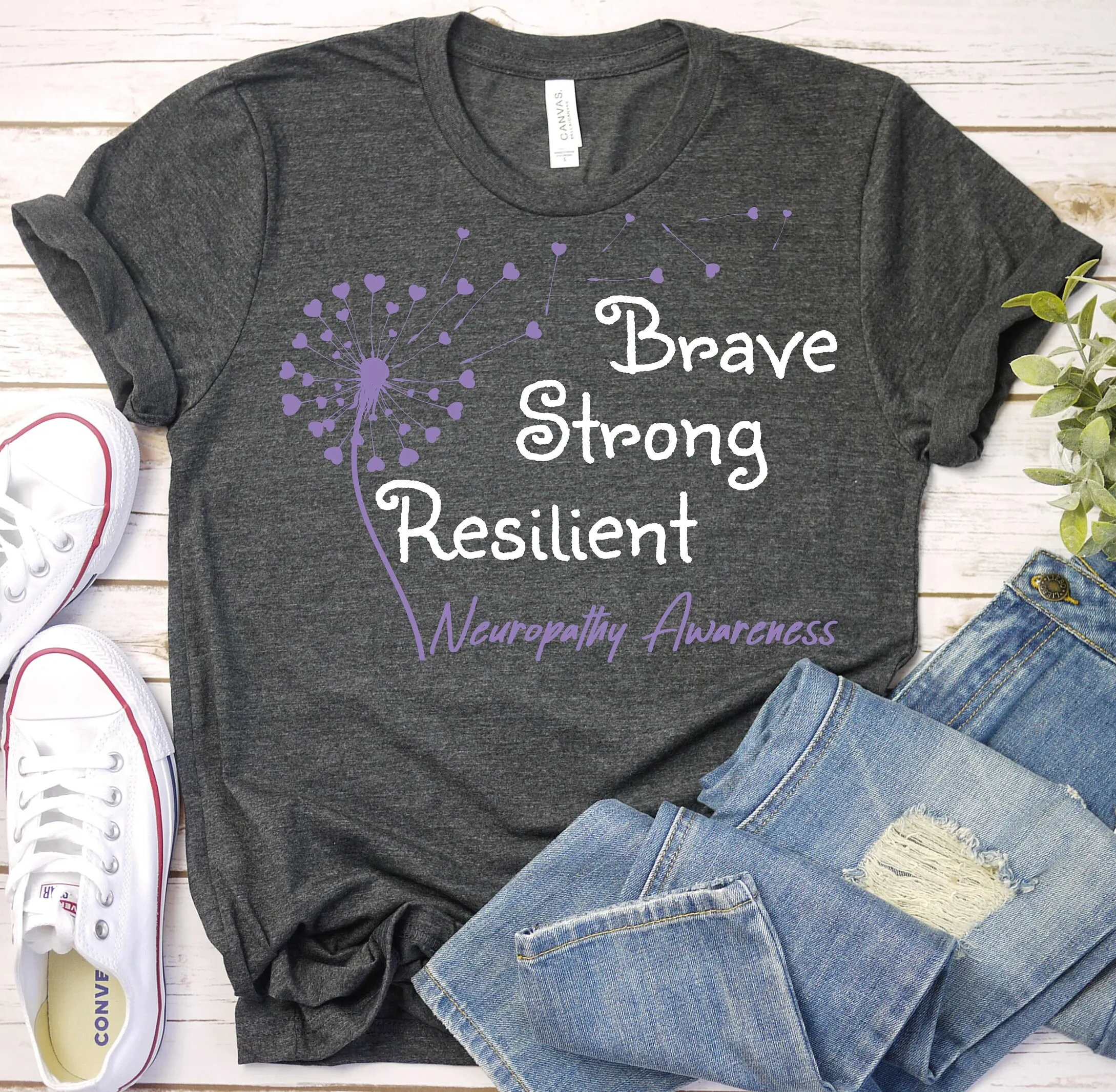 Neuropathy Awareness T Shirt Purple Ribbon Month Support Neuropathic Pain Nerve Damage