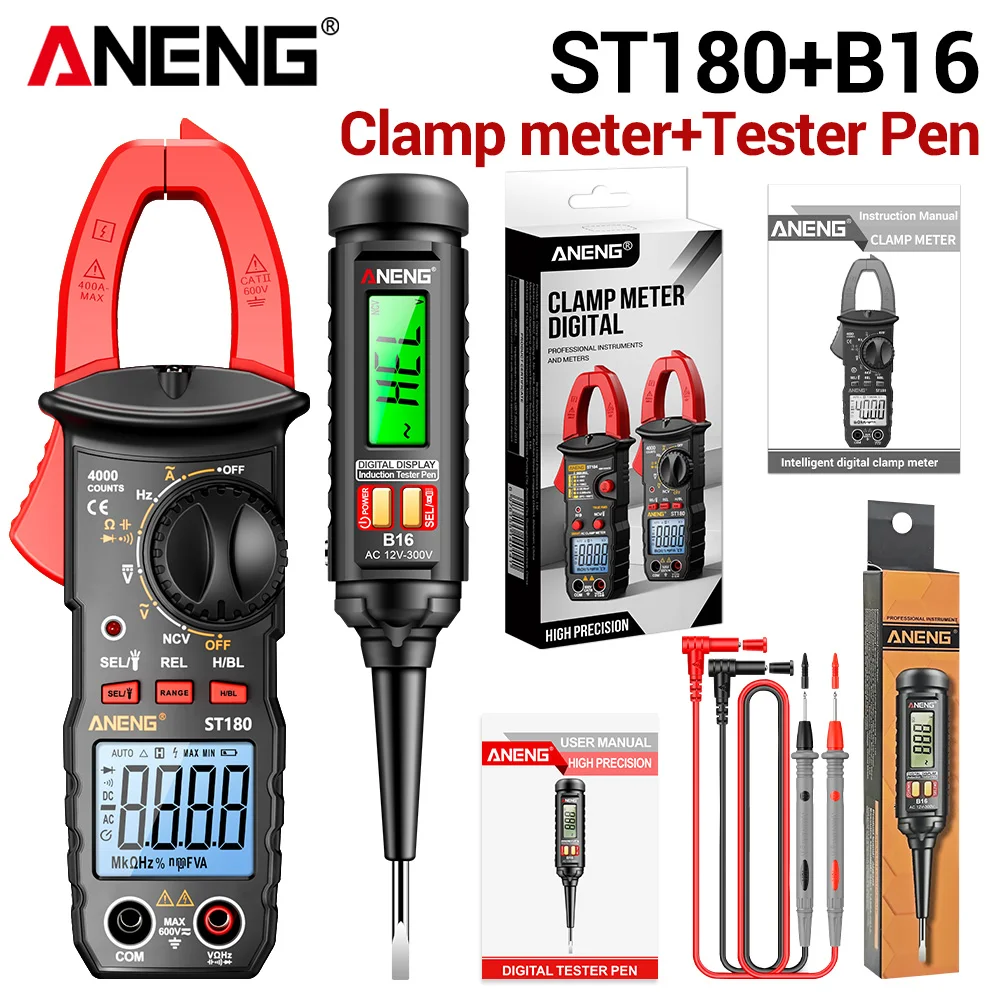 Stroomtang ST180 ANENG Wisselstroom 4000 Count Stroomtang met B16 Spanningstester 12-300V Diagnostische Breekpuntzoeker