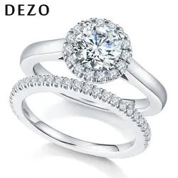 DEZO All Moissanite Engagement Rings Set For Her Total 1.42ct Solid 925 Silver Round Cut VVS D Color GRA Certificate