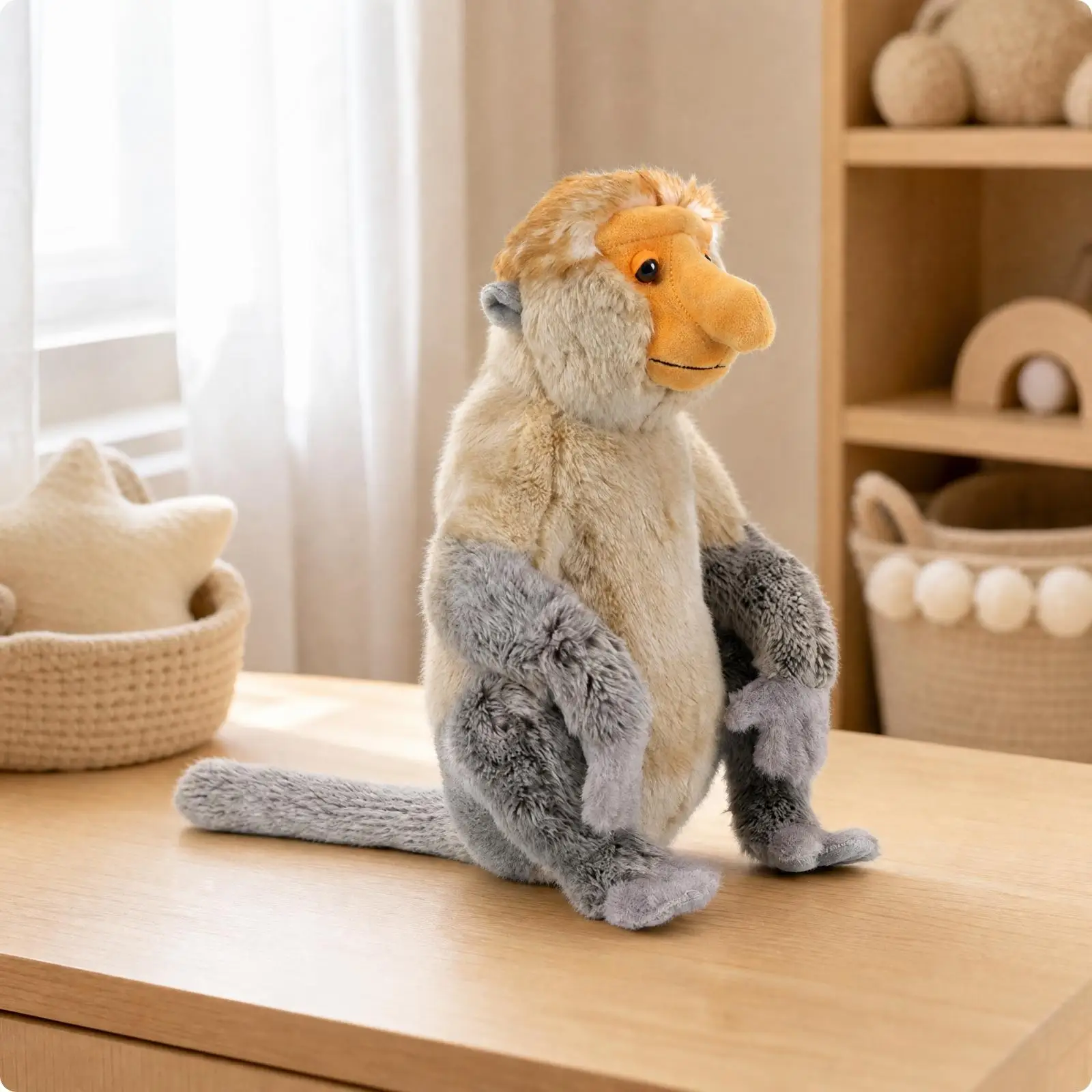 Adorable Proboscis Monkey Stuffed Plush Soft Toy for Kids Long Nose Design Embroidery Face Fine Stitching Cuddly Animal for Play