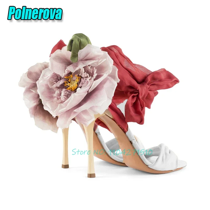 

Big Flower Ankle Strap High Heel Sandals for Women Summer Open Toe Lace-Up Stiletto Heels Elegant Banquet Party Wedding Shoes