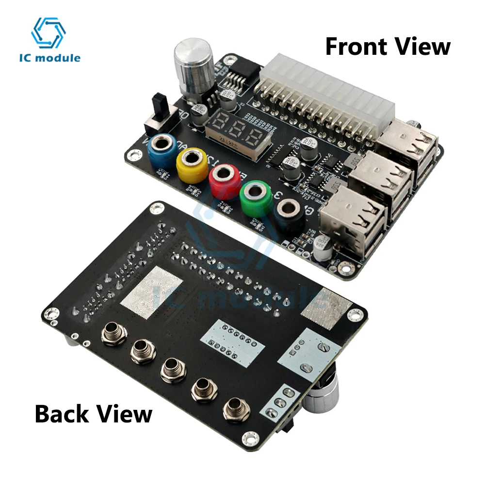 24Pin ATX Power Supply Breakout Board Power Module Adapter Connector Adjustable Voltage Knob 6 Port USB 2.0 Supports QC2.0 QC3.0