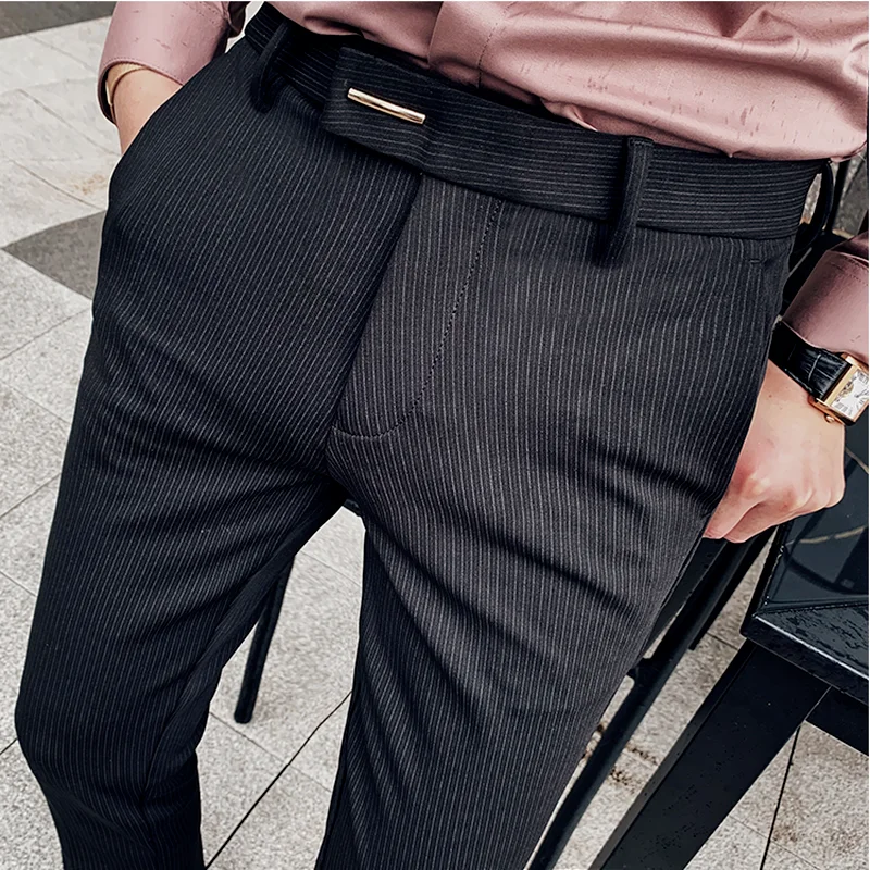 Suit Trousers for Men Dress Pants Autumn New Pinstripe High Quality Business Casual Fashion Men\'s Clothing Full Length Pants