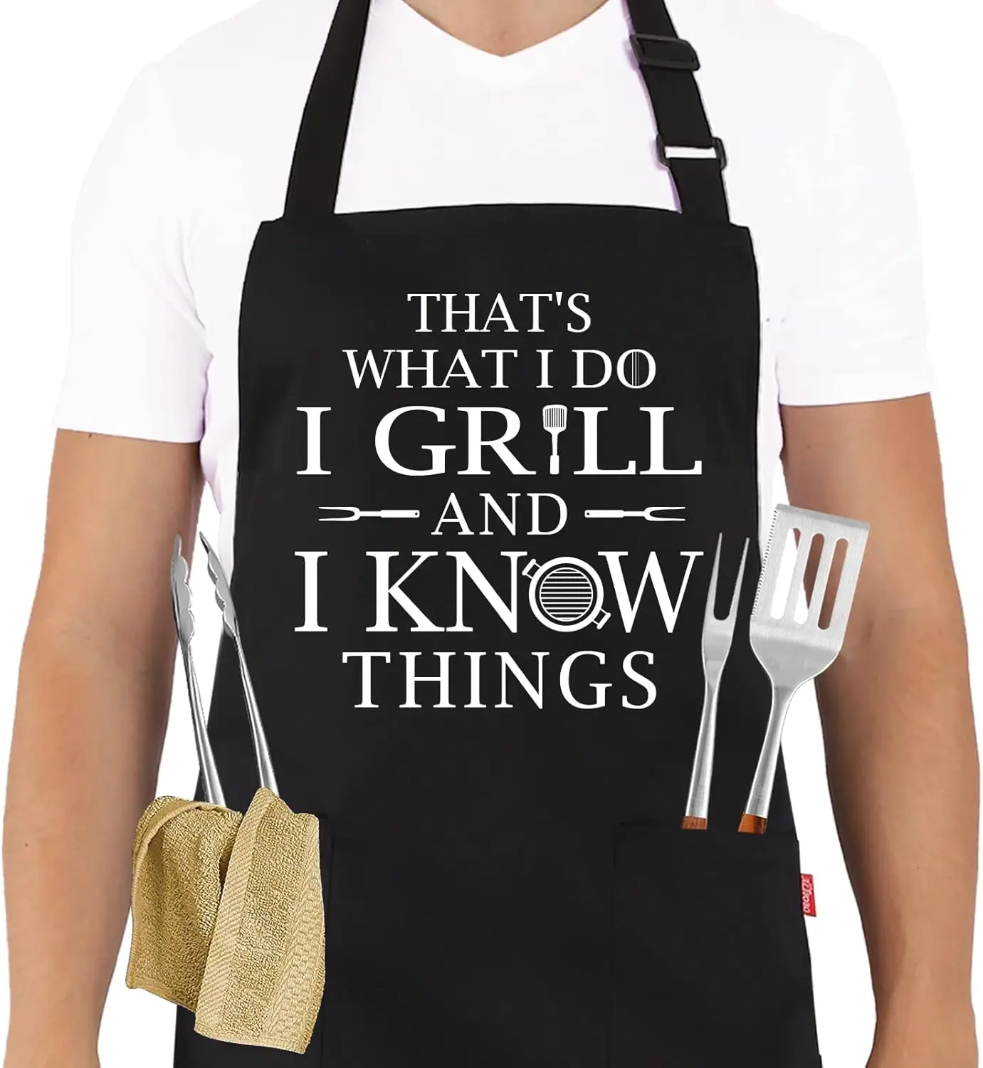 

Funny BBQ Apron for Men - Cotton Grill Apron with 2 Pockets, Adjustable Neck, 40" Ties