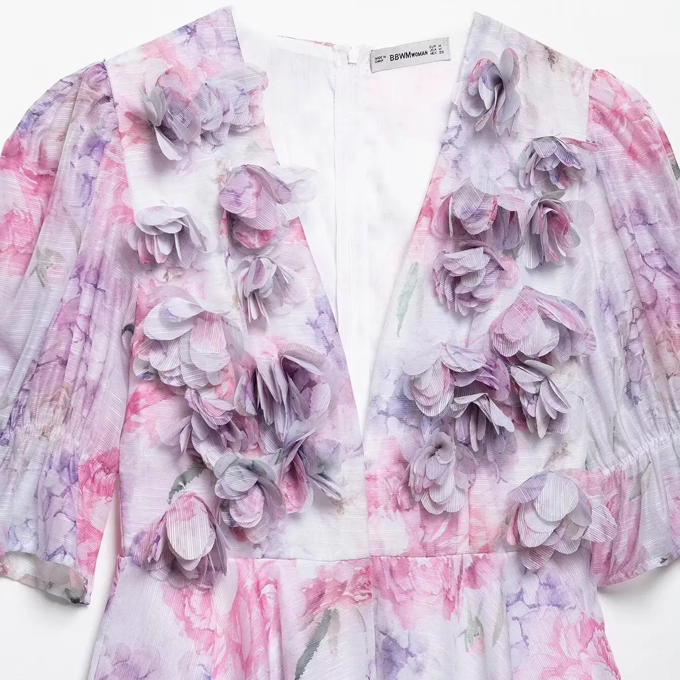 JNLEAOG Autumn New Faionable Floral Print Chiffon Women's Dr Ele Waist-Cinched ort Sve V-Ne Casual Sle