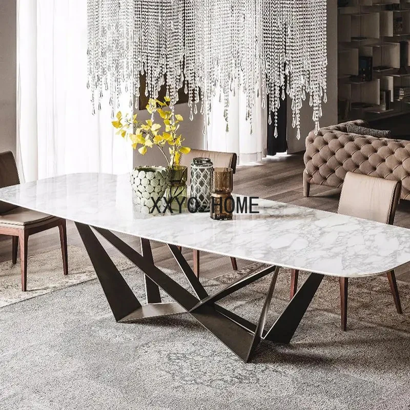 Luxury Nordic Glossy Marble Dining Combination Simple Modern Restaurant Household Rectangle Kitchen Mesa Escritorio Furniture