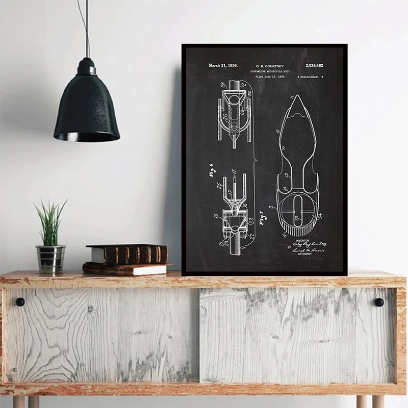 Motorcycle Patent Drawing Poster Classic Retro Blueprint Canvas Painting Print Wall Picture for Nordic Living Room Home Decor