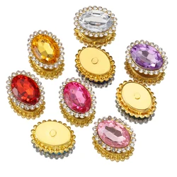 30pcs New Glass Oval Rhinestones Beads With Golden Claw Base Crystal Sew on Bead Fit Needlework Jewelry Making Ornament Supplies