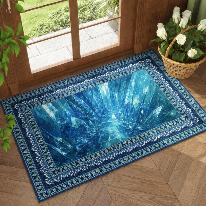 Starry Sky Space Area Rug Floor Carpet Fantastic Blue Nebula Galaxy Border Pattern Mat for Bedroom Indoor Home Decoration