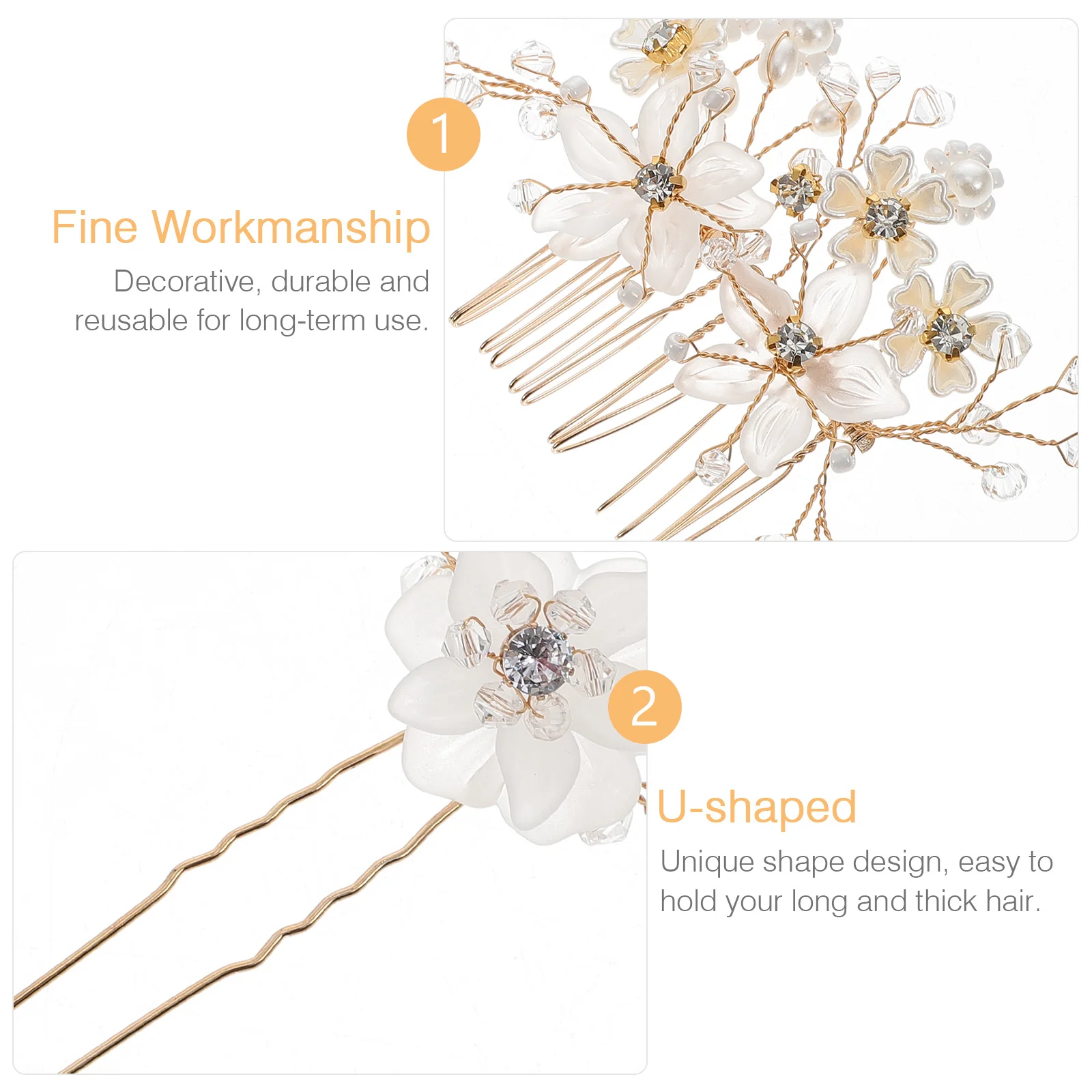 

6 Pcs Accessories Pearl Flower Design Wedding Combs Pins for Women Bridal Golden Wedding Hair Accessories Reusable Styling